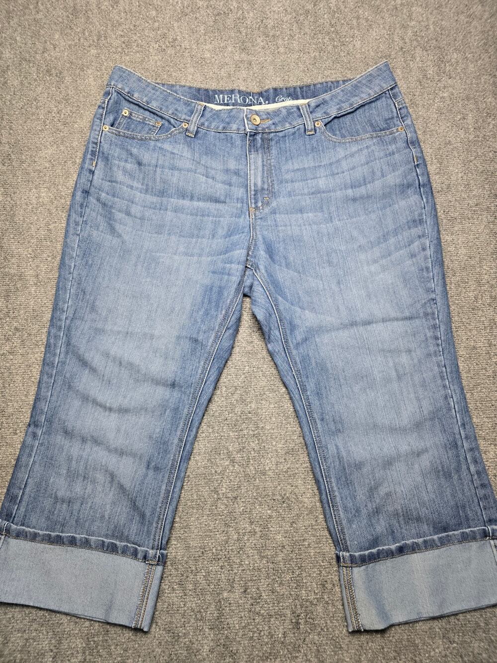 Merona Fit 1 Crop Jeans Womens 18R Light Wash Cuffed Capri Denim